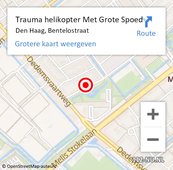 Locatie op kaart van de 112 melding: Trauma helikopter Met Grote Spoed Naar Den Haag, Bentelostraat op 19 april 2024 21:58