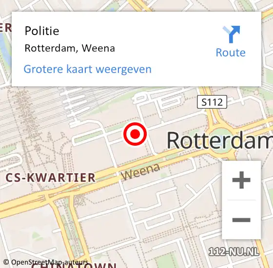 Locatie op kaart van de 112 melding: Politie Rotterdam, Weena op 19 april 2024 22:28