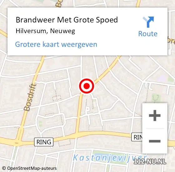 Locatie op kaart van de 112 melding: Brandweer Met Grote Spoed Naar Hilversum, Neuweg op 19 april 2024 23:17