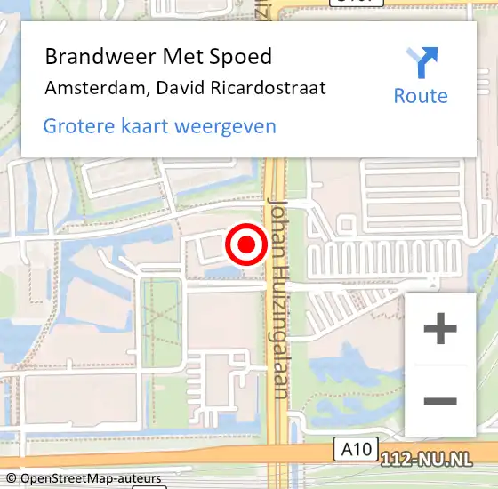 Locatie op kaart van de 112 melding: Brandweer Met Spoed Naar Amsterdam, David Ricardostraat op 19 april 2024 23:21