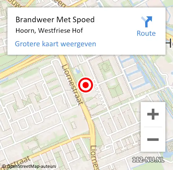 Locatie op kaart van de 112 melding: Brandweer Met Spoed Naar Hoorn, Westfriese Hof op 19 april 2024 23:51