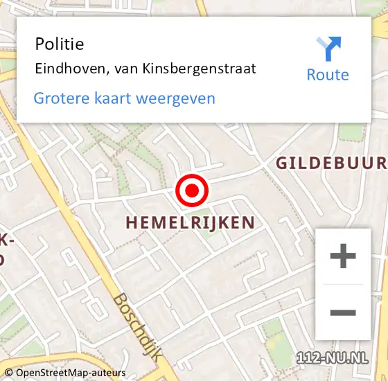 Locatie op kaart van de 112 melding: Politie Eindhoven, van Kinsbergenstraat op 19 april 2024 23:56
