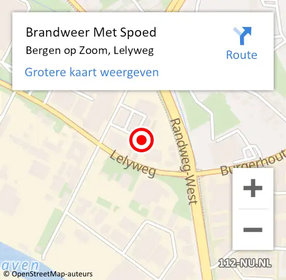 Locatie op kaart van de 112 melding: Brandweer Met Spoed Naar Bergen op Zoom, Lelyweg op 20 april 2024 18:33