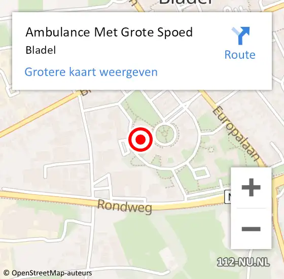 Locatie op kaart van de 112 melding: Ambulance Met Grote Spoed Naar Bladel op 22 april 2024 00:37