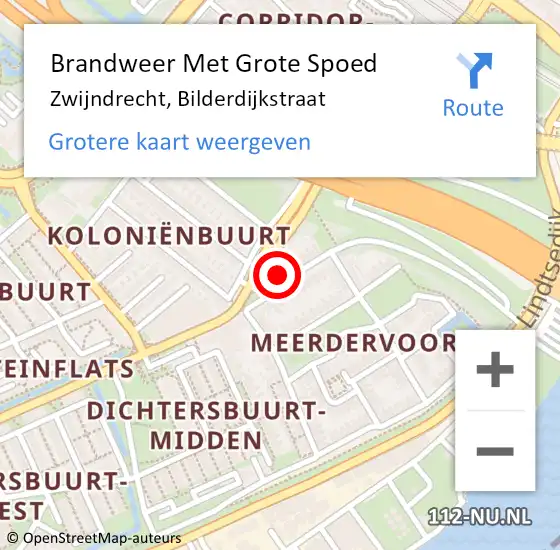 Locatie op kaart van de 112 melding: Brandweer Met Grote Spoed Naar Zwijndrecht, Bilderdijkstraat op 22 april 2024 02:48