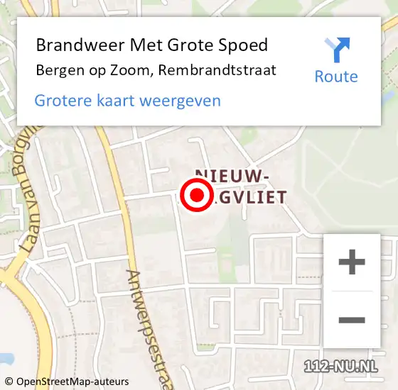 Locatie op kaart van de 112 melding: Brandweer Met Grote Spoed Naar Bergen op Zoom, Rembrandtstraat op 22 april 2024 11:59
