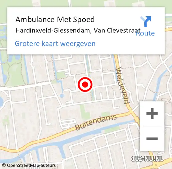 Locatie op kaart van de 112 melding: Ambulance Met Spoed Naar Hardinxveld-Giessendam, Van Clevestraat op 22 april 2024 15:12