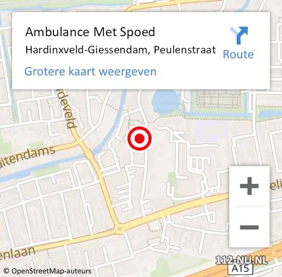 Locatie op kaart van de 112 melding: Ambulance Met Spoed Naar Hardinxveld-Giessendam, Peulenstraat op 24 april 2024 11:53