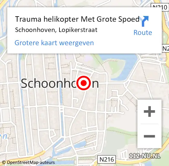 Locatie op kaart van de 112 melding: Trauma helikopter Met Grote Spoed Naar Schoonhoven, Lopikerstraat op 24 april 2024 15:20