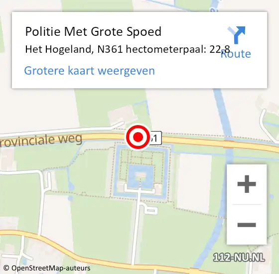 Locatie op kaart van de 112 melding: Politie Met Grote Spoed Naar Het Hogeland, N361 hectometerpaal: 22,8 op 24 april 2024 16:44
