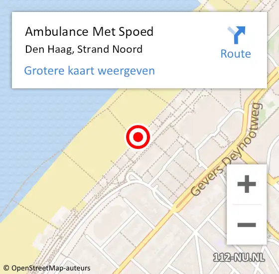 Locatie op kaart van de 112 melding: Ambulance Met Spoed Naar Den Haag, Strand Noord op 26 april 2024 18:41