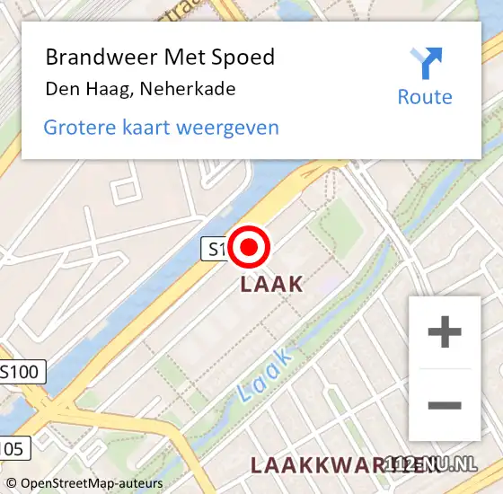 Locatie op kaart van de 112 melding: Brandweer Met Spoed Naar Den Haag, Neherkade op 26 april 2024 20:58