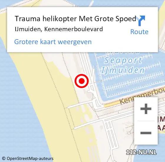 Locatie op kaart van de 112 melding: Trauma helikopter Met Grote Spoed Naar IJmuiden, Kennemerboulevard op 27 april 2024 03:14