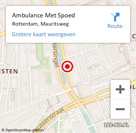 Locatie op kaart van de 112 melding: Ambulance Met Spoed Naar Rotterdam, Mauritsweg op 27 april 2024 08:11