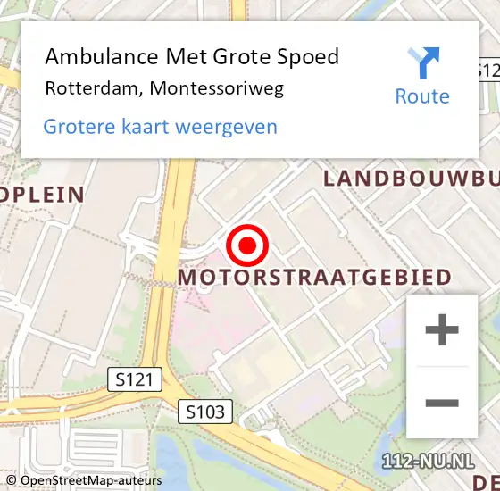 Locatie op kaart van de 112 melding: Ambulance Met Grote Spoed Naar Rotterdam, Montessoriweg op 27 april 2024 08:21