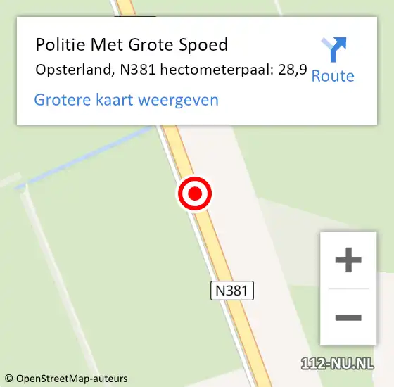 Locatie op kaart van de 112 melding: Politie Met Grote Spoed Naar Opsterland, N381 hectometerpaal: 28,9 op 27 april 2024 08:35
