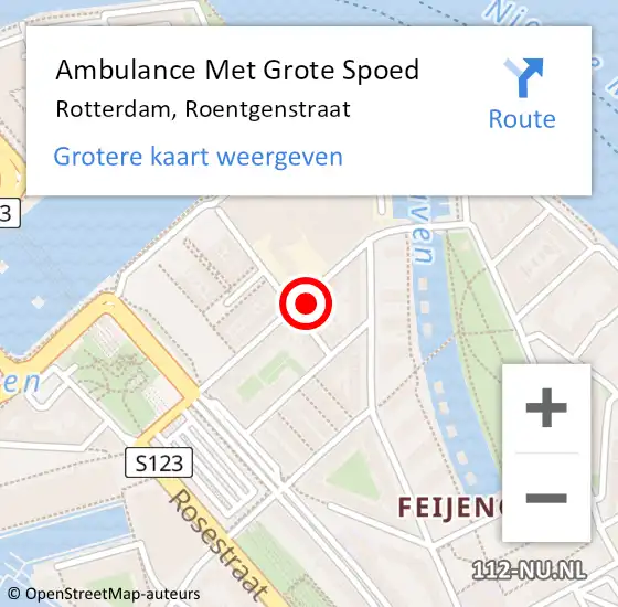 Locatie op kaart van de 112 melding: Ambulance Met Grote Spoed Naar Rotterdam, Roentgenstraat op 27 april 2024 09:14