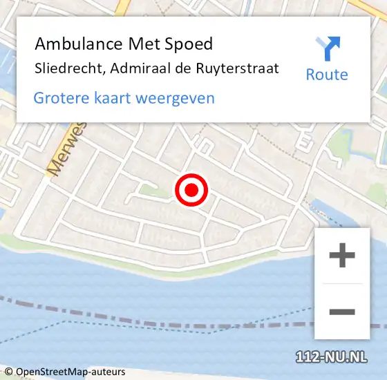 Locatie op kaart van de 112 melding: Ambulance Met Spoed Naar Sliedrecht, Admiraal de Ruyterstraat op 27 april 2024 09:48