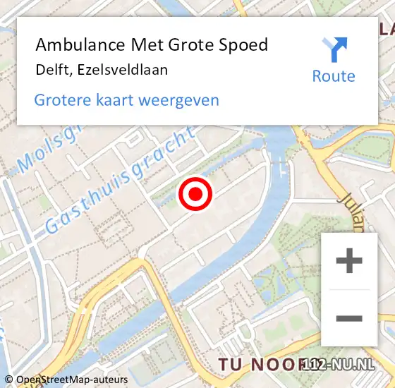 Locatie op kaart van de 112 melding: Ambulance Met Grote Spoed Naar Delft, Ezelsveldlaan op 27 april 2024 10:11