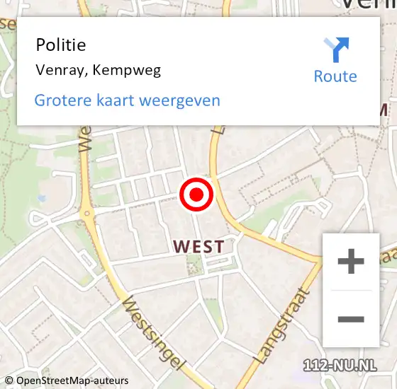 Locatie op kaart van de 112 melding: Politie Venray, Kempweg op 27 april 2024 10:27