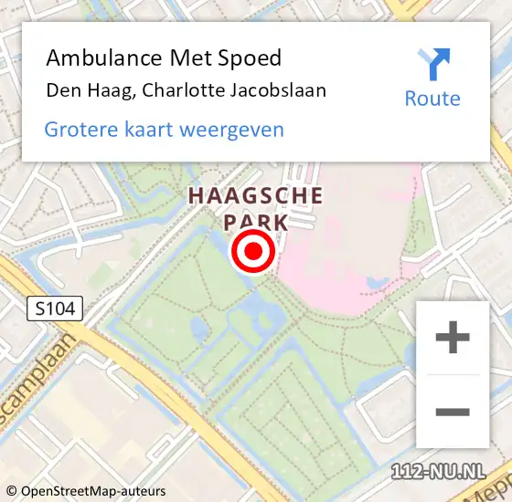 Locatie op kaart van de 112 melding: Ambulance Met Spoed Naar Den Haag, Charlotte Jacobslaan op 27 april 2024 10:32