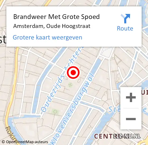 Locatie op kaart van de 112 melding: Brandweer Met Grote Spoed Naar Amsterdam, Oude Hoogstraat op 27 april 2024 10:35