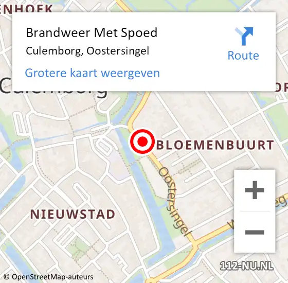 Locatie op kaart van de 112 melding: Brandweer Met Spoed Naar Culemborg, Oostersingel op 27 april 2024 11:16