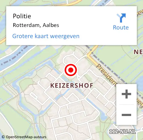 Locatie op kaart van de 112 melding: Politie Rotterdam, Aalbes op 27 april 2024 11:19