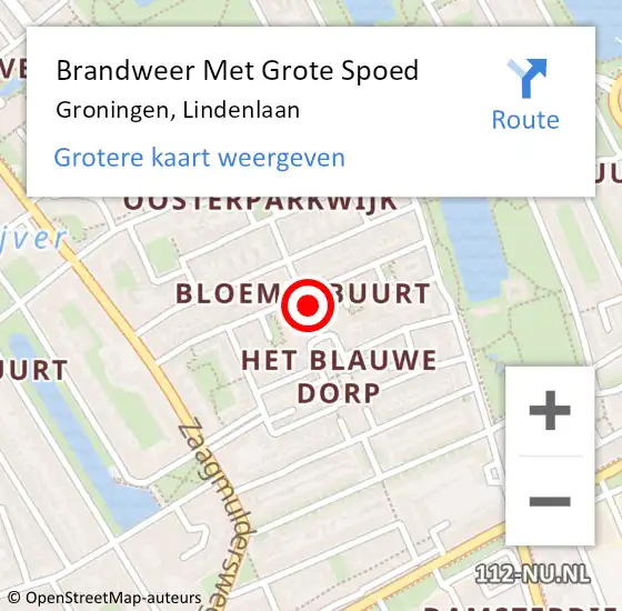 Locatie op kaart van de 112 melding: Brandweer Met Grote Spoed Naar Groningen, Lindenlaan op 27 april 2024 11:45