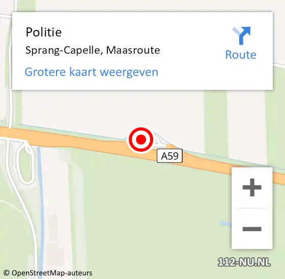 Locatie op kaart van de 112 melding: Politie Sprang-Capelle, Maasroute op 27 april 2024 12:38
