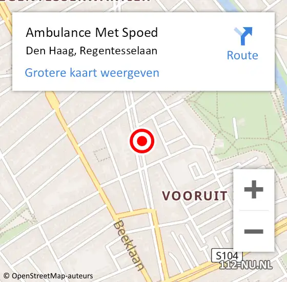Locatie op kaart van de 112 melding: Ambulance Met Spoed Naar Den Haag, Regentesselaan op 27 april 2024 12:53