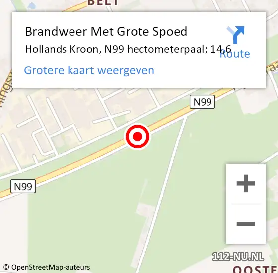Locatie op kaart van de 112 melding: Brandweer Met Grote Spoed Naar Hollands Kroon, N99 hectometerpaal: 14,6 op 27 april 2024 14:39