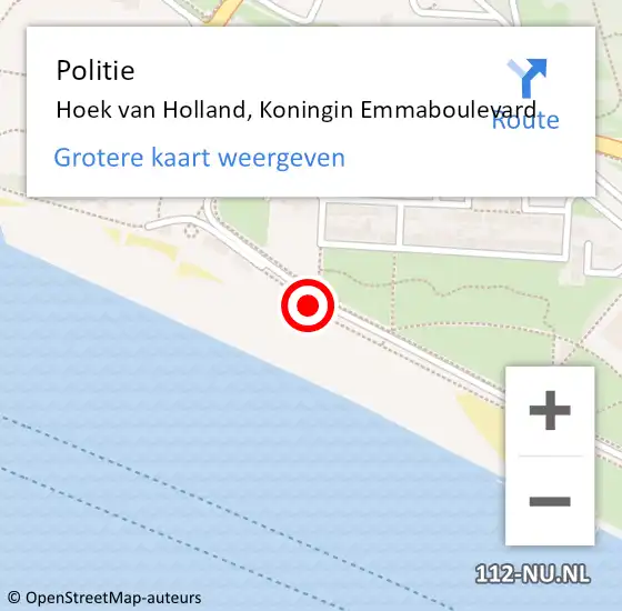 Locatie op kaart van de 112 melding: Politie Hoek van Holland, Koningin Emmaboulevard op 28 april 2024 23:08