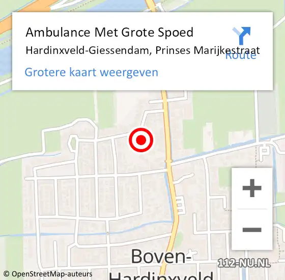 Locatie op kaart van de 112 melding: Ambulance Met Grote Spoed Naar Hardinxveld-Giessendam, Prinses Marijkestraat op 29 april 2024 19:08