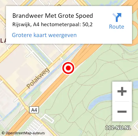 Locatie op kaart van de 112 melding: Brandweer Met Grote Spoed Naar Rijswijk, A4 hectometerpaal: 50,2 op 30 april 2024 12:43