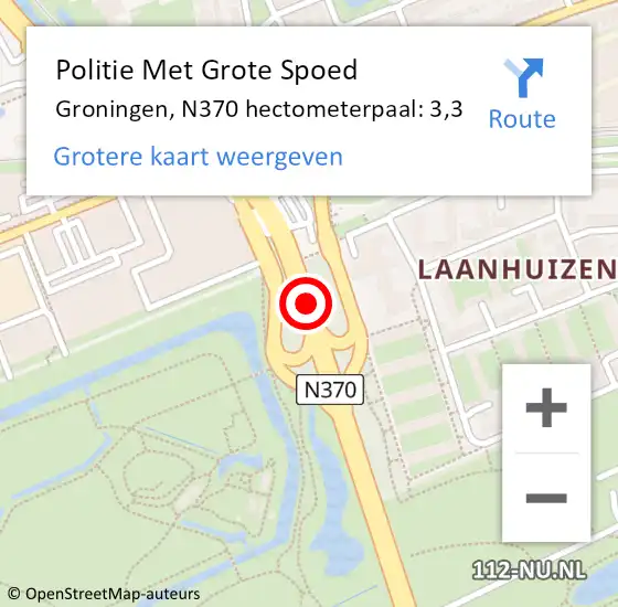 Locatie op kaart van de 112 melding: Politie Met Grote Spoed Naar Groningen, N370 hectometerpaal: 3,3 op 30 april 2024 14:02