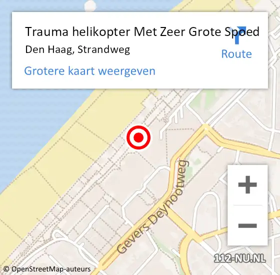 Locatie op kaart van de 112 melding: Trauma helikopter Met Zeer Grote Spoed Naar Den Haag, Strandweg op 30 april 2024 14:51