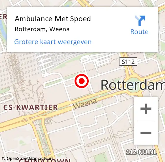 Locatie op kaart van de 112 melding: Ambulance Met Spoed Naar Rotterdam, Weena op 30 april 2024 15:01
