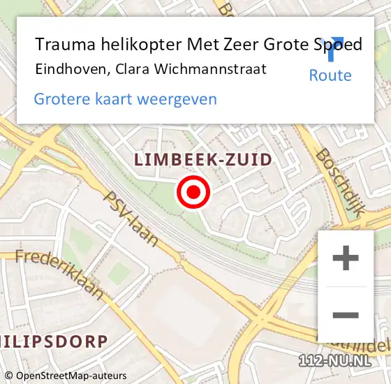 Locatie op kaart van de 112 melding: Trauma helikopter Met Zeer Grote Spoed Naar Eindhoven, Clara Wichmannstraat op 30 april 2024 20:32