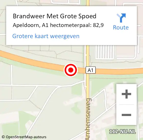 Locatie op kaart van de 112 melding: Brandweer Met Grote Spoed Naar Apeldoorn, A1 hectometerpaal: 82,9 op 30 april 2024 22:50