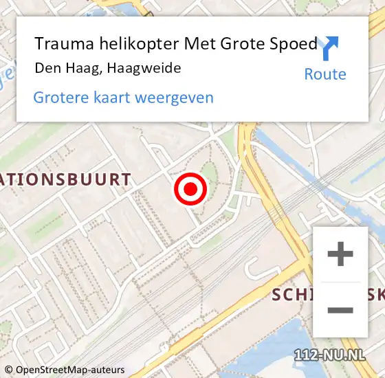 Locatie op kaart van de 112 melding: Trauma helikopter Met Grote Spoed Naar Den Haag, Haagweide op 1 mei 2024 06:05