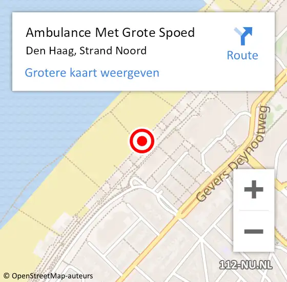 Locatie op kaart van de 112 melding: Ambulance Met Grote Spoed Naar Den Haag, Strand Noord op 1 mei 2024 11:32