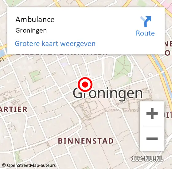 Locatie op kaart van de 112 melding: Ambulance Groningen op 1 mei 2024 20:35