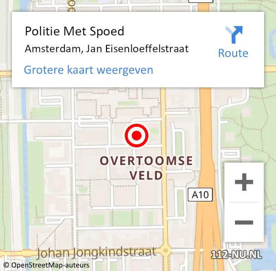 Locatie op kaart van de 112 melding: Politie Met Spoed Naar Amsterdam, Jan Eisenloeffelstraat op 1 mei 2024 22:22