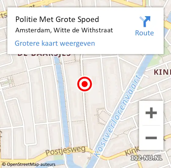 Locatie op kaart van de 112 melding: Politie Met Grote Spoed Naar Amsterdam, Witte de Withstraat op 1 mei 2024 22:24