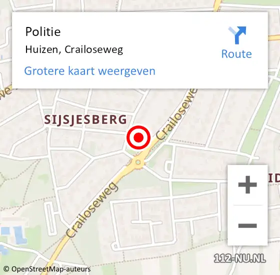 Locatie op kaart van de 112 melding: Politie Huizen, Crailoseweg op 1 mei 2024 22:53