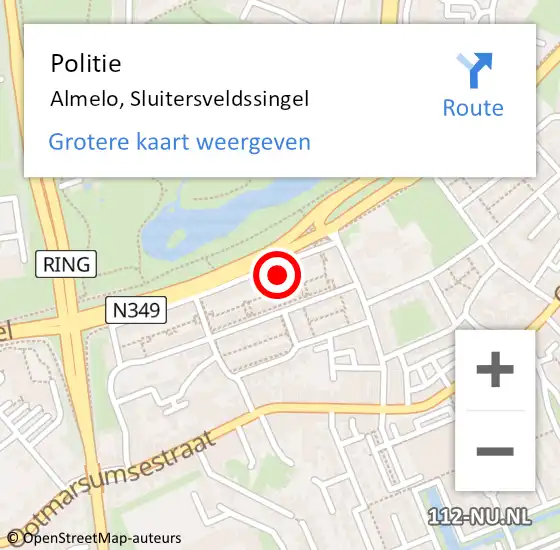 Locatie op kaart van de 112 melding: Politie Almelo, Sluitersveldssingel op 1 mei 2024 23:03