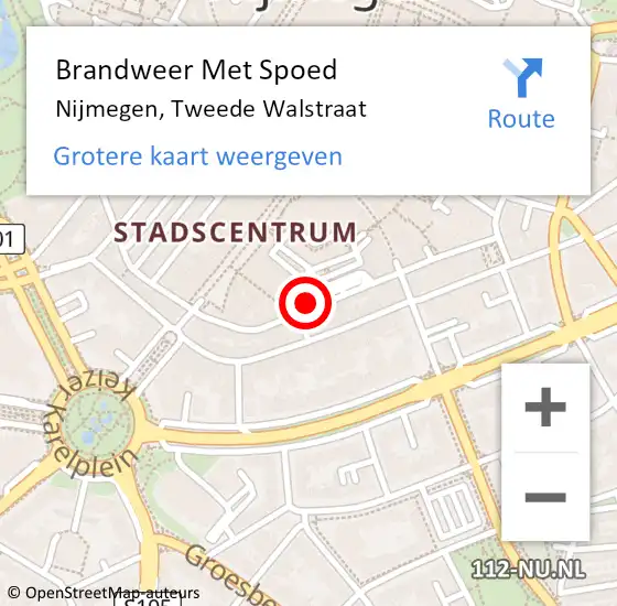 Locatie op kaart van de 112 melding: Brandweer Met Spoed Naar Nijmegen, Tweede Walstraat op 1 mei 2024 23:28