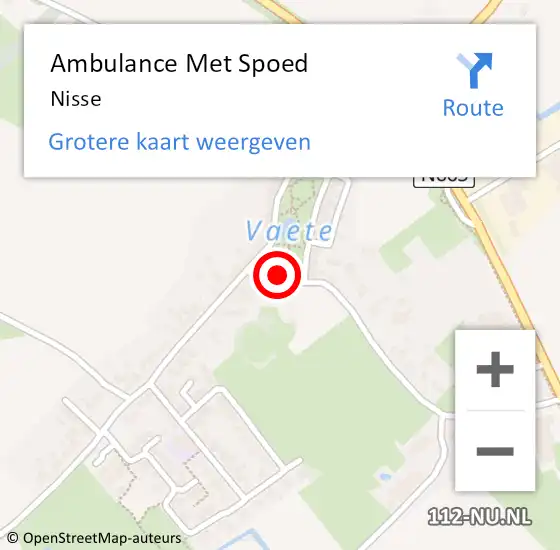 Locatie op kaart van de 112 melding: Ambulance Met Spoed Naar Nisse op 1 mei 2024 23:44