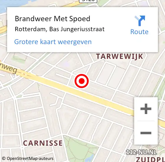 Locatie op kaart van de 112 melding: Brandweer Met Spoed Naar Rotterdam, Bas Jungeriusstraat op 1 mei 2024 23:44